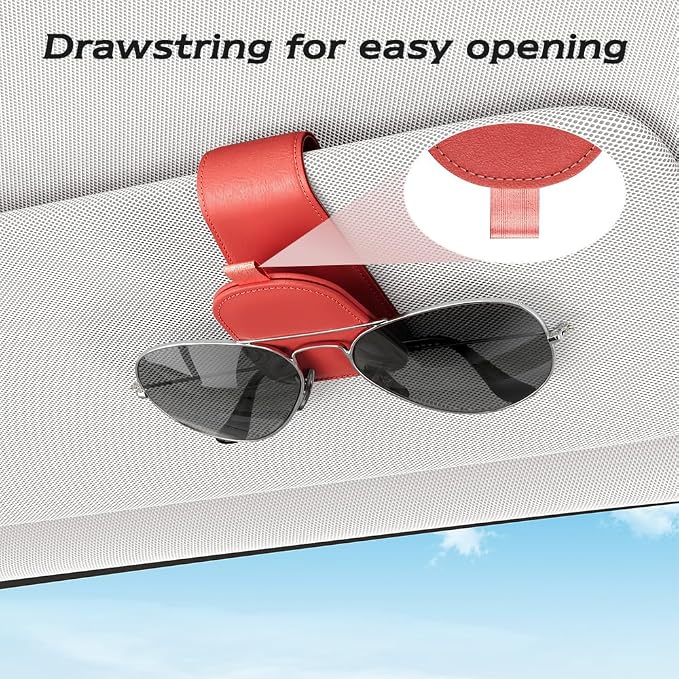 Sunglass Holder for Car Visor, Red, 2 Packs | Suede Cloth, Magnetic, Organizer for Car Accessories