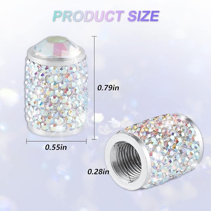 Car Wheel Tire Valve Caps, 4 PCS Bling Tire Valve Caps, Crystal Tire Caps Shinny Rhinestone for Women, Universal Car Dustproof Tire Valve Caps for Cars, Trucks, SUV and Motorcycles (AB)