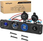 4 in 1 Outlet Socket Panel 12V DC 4.8A Dual USB 12 Volt Cigarette Lighter LED Voltmeter ON Off Rocker Toggle Switch for Marine Boat Truck Car