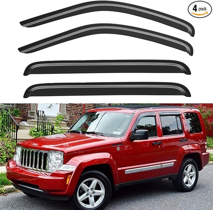 Window Visors Rain Guards for 2008 2009 2010 2011 2012 Jeep Liberty, Out-Channel Window Vent Wind Deflectors Visors Shades for 08 09 10 11 12 Jeep Liberty
