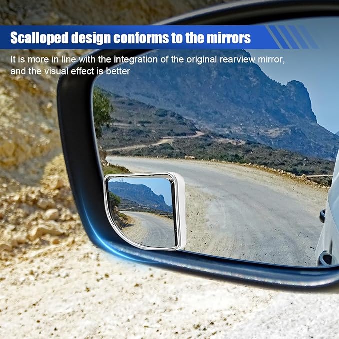 2PCS Car Fan Shaped Blind Spot Mirrors, Safety HD Glass Wide Angle Adjustable Car Convex Side Mirrors, Rearview Mirror with Adhesive, Vehicle Parking Auxiliary Mirror for SUV Truck (Silver)