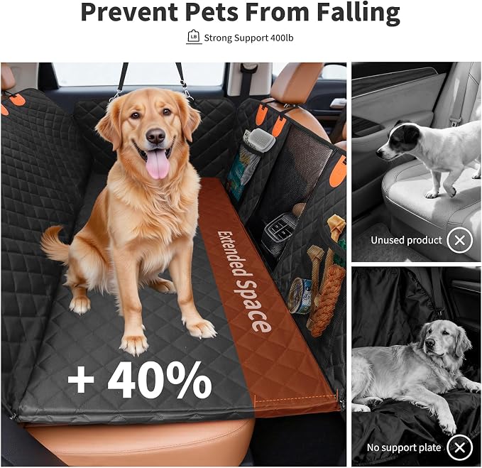 Pet Car Seat Cover with 3 Separate Hard Bottom Plates, Ideal for Car/SUV/Small Trucks, Back Seat Extender for Dogs Holds 400lbs, Black