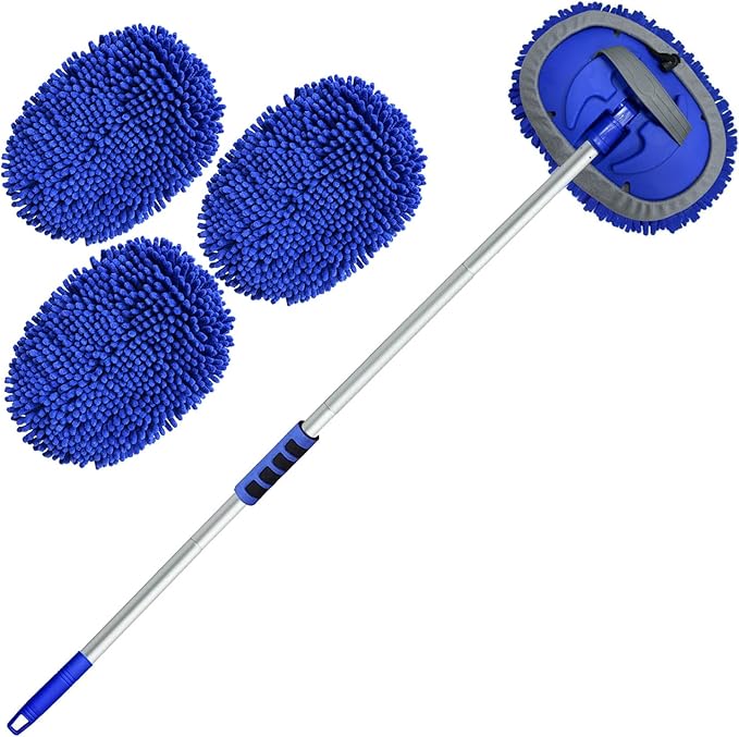 62'' Car Wash Brush Kit with Long Handle, Chenille Microfiber Car Wash Mop Mitt Scratch-Free Car Detailing Cleaning Brush Care Kit Car Cleaning Supplies for Cars RV Truck Boat
