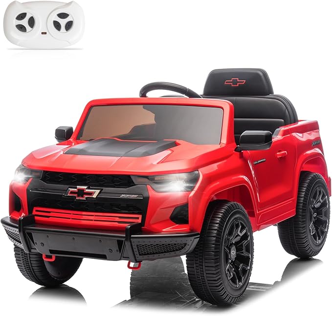 Licensed Chevrolet Colorado Electric Car for Kids, 12V Ride on Toys for Toddlers with Remote Control, Battery Powered Electric Car Ride On Vehicle w/Bluetooth, Soft Start, LED Lights - Red