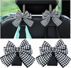 Mandark 2PCS Car Seat Headrest Hooks, Cute Bow Vehicle Hooks for Purses and Bags, Automotive Purse Hook Hanger Interior Decoration Accessories, Universal for SUV, Sedan, Truck (Black/White Line)