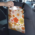 Car Trash Bag Hanging Back of Seat Waterproof Small Cute Printed One-Handed Strap Drawstring Garbage Bags for Car-Colorful Flower