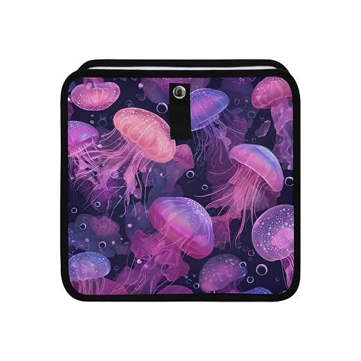 Car Trash Can Organizer Bin with Adjustable Strap for Back Front Seat Console Waterproof Leakproof Collapsible Portable 11 Inch Jellyfishes and Bubbles Pink