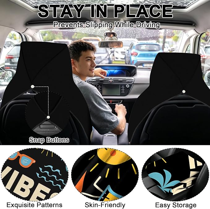 2 Pack Car Towels Seat Cover with Storage Bag, Multifunctional Microfiber Towel for Gym Outdoor Sport Running,Picnic, Beach, Pet Dog Travel,Fits Car SUV Truck (Summer Vibes)