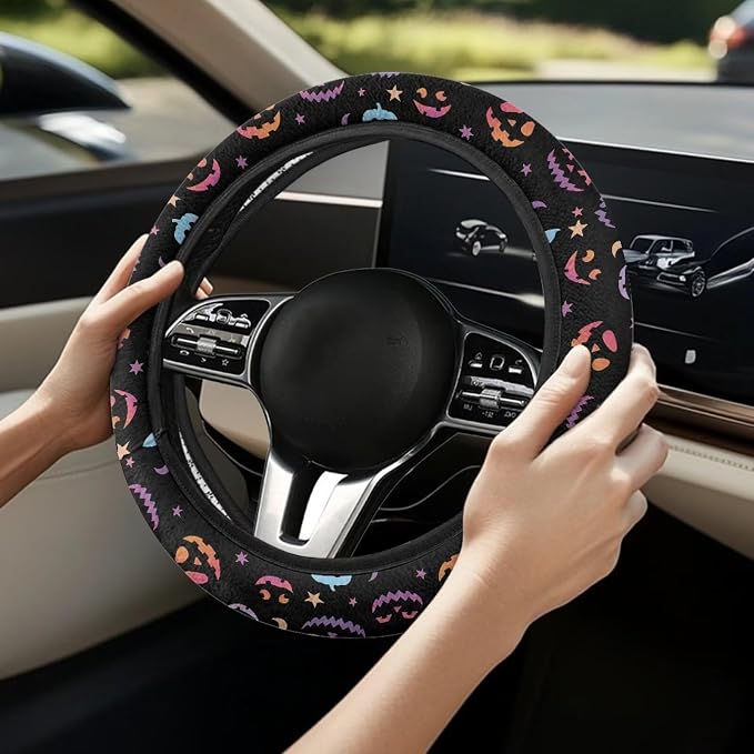 Universal Automotive Steering Wheel Covers Fit 14 to 15 inch | Ghost Face Star Print, Easy Fix Machine Washable Steering Wheel Protection for All Season