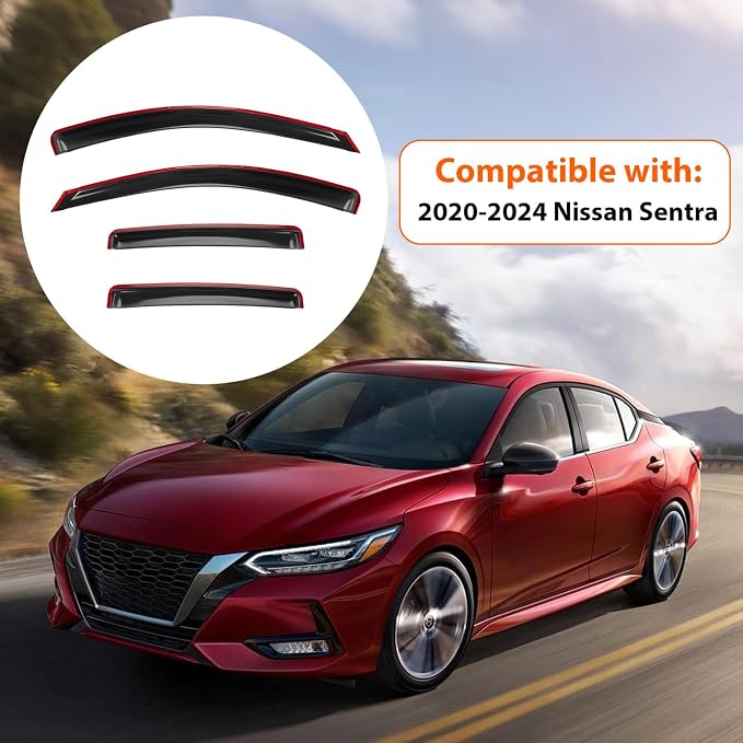 Rain Guards Compatible with 2020-2025 Nissan Sentra,Tape-On Side Window Visor Wind Deflector Vent Visors Car Accessories 4pcs