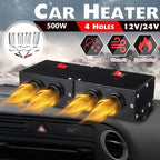 Car Heater - Windshield De-Icers Car Defogger 24V 500W Car Heater 2 in 1 Portable Car Heaters and Cooling Fan with Purification for Winter 4 Holes