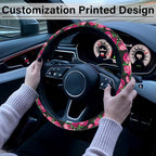 Red Rose Steering Wheel Cover, Cute Print Steering Wheel Cover Protector, Ultra-Thin with Personalized Pattern Design, Car Accessories for Women, for Steering Wheel with a Diameter of 14.5"-15"