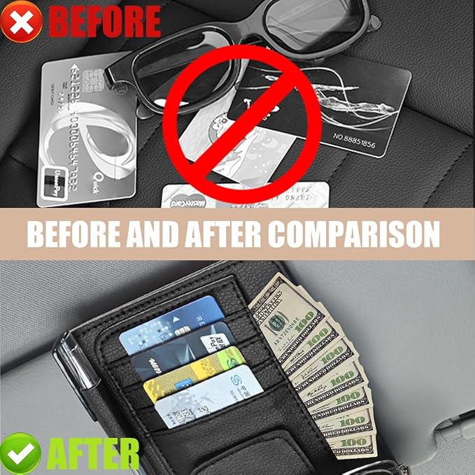 2 PCS Car Sun Visor Organizer, Small Auto Visor Organizer and Storage, Registration and Document Holder for Sunglasses, Card, Pen, Driver License, Car Accessories (Black)