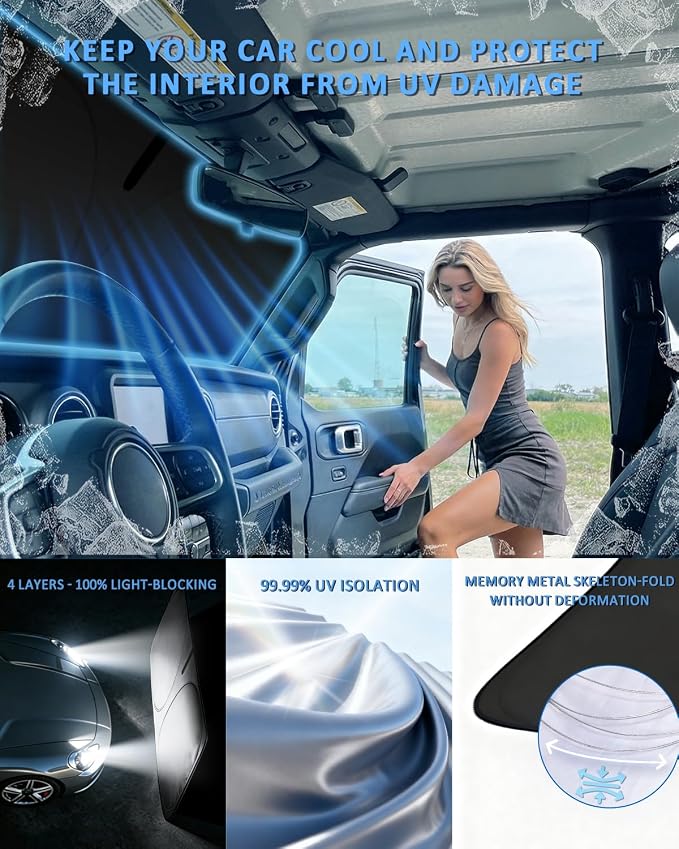 for Toyota Corolla 2020-2025 2026 Sun Shade Sunshade Windshield Cover - 4 Layers Front Window Shade Custom Fit for Corolla Sun Visor - 240T Retractable Shade Blocks UV Rays Car Accessories