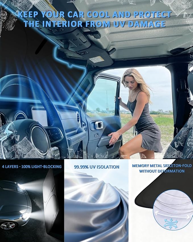 Sun Shade Sunshade for Kia Soul 2020-2024 2025 2026 Windshield Cover, 4-Layer Front Window Shade Custom fit SoulSun Visor 240T Retractable Shield Shade Blocks UV Rays Cooler Car Accessories