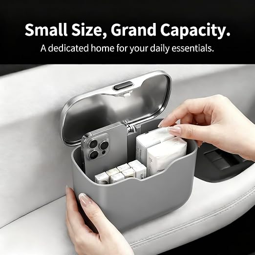 Car Trash Can with Lid - Leakproof Mini Garbage Bin for Door or Seatback,Premium ABS Auto Organizer,Space-Saving Car Garbage Can for Commuters,Families and Pet Owners,Fit for SUV,Sedan,Truck (Grey)