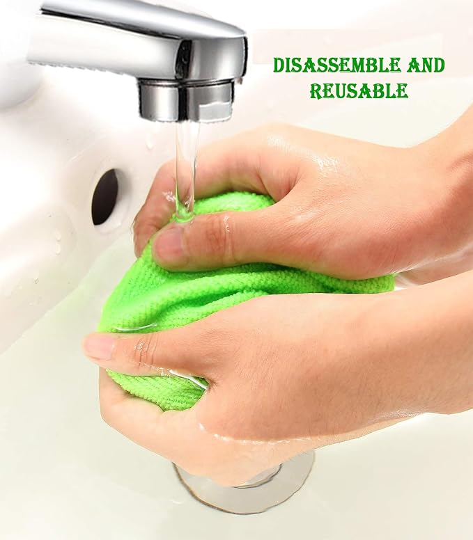 Car Windshield Cleaner Tool with Reusable Microfiber Pads Extendable Handle (1, Green)