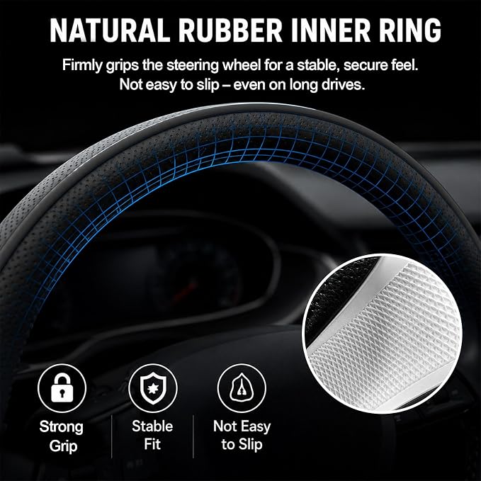 Car Steering Wheel Cover Full Surround - Soft Breathable Anti-Slip Heavyweight Safety Cover, Thick Cushioned Sports Style Universal Fit for Auto Truck SUV (Black)