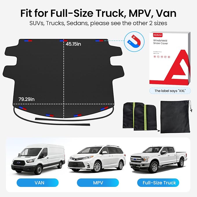 Upgraded Car Windshield Cover for Ice & Snow [All-Weather Protection] Magnetic Fit Weatherproof Frost Cover, Winter Accessories, Fit for MPV, Van, Full-Size Trucks