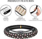 Universal 15 Inch Steering Wheel Cover, Pink & White Skull Pattern Non-Slip Neoprene Auto Car Wrap, Breathable & Durable Interior Protector for Most Vehicles, Cars, SUVs, and Trucks