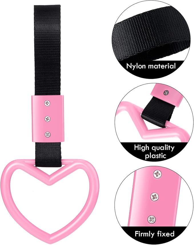 2 Pieces Heart Shaped Car Handle Straps Drift Charm Rear Bumper Warning Ring Decor Subway Bus Broken Heart Handle for Car Interior(Light Pink)