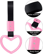 2 Pieces Heart Shaped Car Handle Straps Drift Charm Rear Bumper Warning Ring Decor Subway Bus Broken Heart Handle for Car Interior(Light Pink)