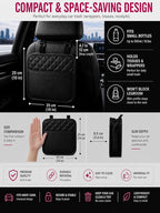 Leather Car Organizer for Backseat – Headrest Hanging Storage Bag with Pockets for SUV & Truck | Premium Quilted Car Seat Organizer for Phone, Trash & Car Essentials