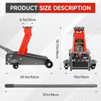 3 Ton Floor Jack, 6600LBS Heavy Duty Hydraulic Jack, Fast Lift with Wheels, Lift Range: 5.31''-18.11'', Steel Material, for Home, Garage and Repair Shops, Red