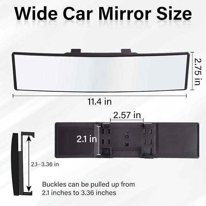 Rear View Mirror, Universal 11.4 Inch Interior Clip On Panoramic Convex Mirrors for Car Accessories, HD Anti Glare Wide Angle and Reduce Blind Spot, Extended Rear View Mirror for Cars, SUVs, Trucks