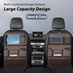 Universal Foldable Car Backseat Organizer with Table Tray, Car Seat Back Protector with Touch Screen Phone Holder, Premium Leather Kick Mats with Storage Pockets Tissue Holder (Brown)