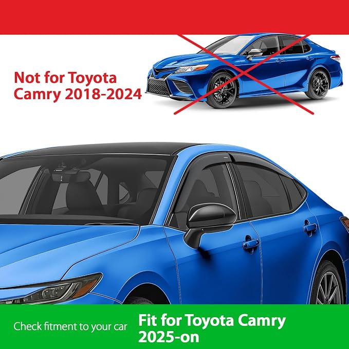 Goodyear Shatterproof Window Deflectors for Toyota Camry 2025-2026 Sedan, Tape-on Rain Guards, Window Visors, Vent Deflector Visor, Car Accessories, 4 pcs. - GY008946