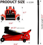 Professional Heavy Duty Hydraulic Floor Jack - Low Profile Steel Racing Jack With Piston Quick Lift Pump, 3 Ton (6,000 lb) Capacity, 5.1"-20" Lifting Range, Red
