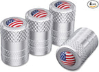 Tire Valve Stem Caps, Anodized Aluminum Tire Valve Cap Set | Corrosion Resistant, Universal Stem Covers for Cars Trucks Motorcycles SUVs and Bikes (Silver-US)