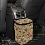 Mushroom Butterfly Print Car Trash Can with Lid, Leak Proof Auto Trash Bag Hanging Vehicle Garbage Can Multipurpose Storage Container for Back Seat Road Trip