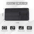 Car Visor Organizer, Leather Multi-Pocket Auto Sun Visor Storage Pouch with Sunglasses Holder, Card Holder, Zipper Pocket, Net Pocket, Pen Slot, Universal Interior Car Accessories (Black)