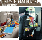 XDV Car Seat Organizers,Multi-functional Back Seat Protectors, Storage Pouches, Child kicking prevention and Tray Holders Kick Mats Back (for Cars, Kids,and Rear Seats) (Black, 2 Pack with Food Tray)