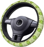 Cute Frog Steering Wheel Cover for Women,Universal Auto Steering Wheel 14-15 Inch Car Interior Accessories with 2PCS Car Coasters,Suitable for Men and Women