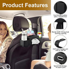 4-in-1 Back Seat Car Organizer with Extra Large Capacity, 2 Cup Holders, Tissue Box Dispenser & Storage Hook for Phone, Snacks, Toys(Black)