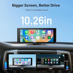 Wireless Car Play Screen, 10.26'' Monitor with Apple Carplay & Android Auto, 4K Dash Cam 64G, 1080P Backup Camera, Portable Smart Touch Tablet Stereo Multimedia Dashboard, Bluetooth/FM/GPS/AUX