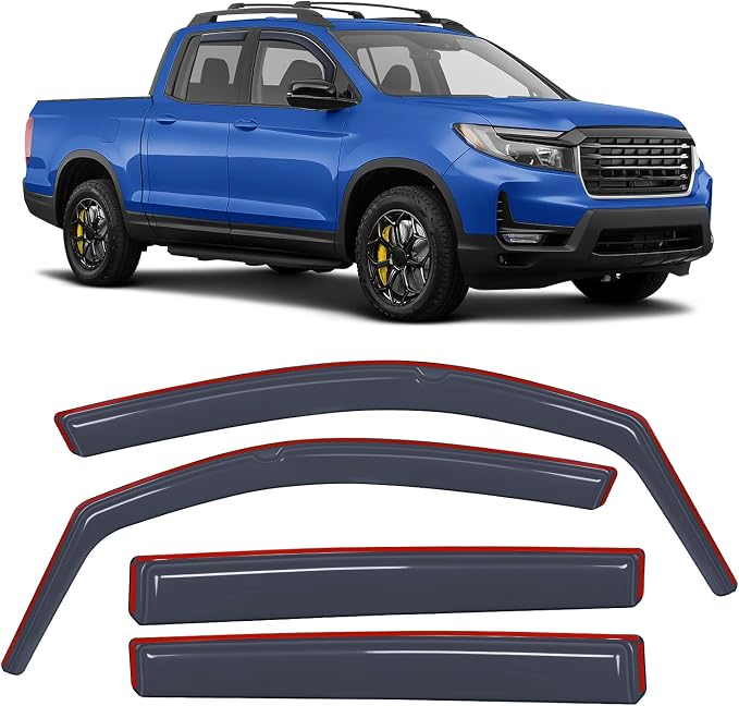 in Channel Rain Guard for Honda Ridgeline 2017 2018 2019 2020 2021 2022 2023 2024 2025 2026, Inside Mount Window Deflectors for Cars, Light Smoky Blue, 4PCS