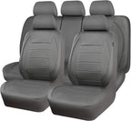 Piping Faux Leather Car Seat Cover Full Set,Grey Breathable Leather Seat Covers for Cars, Airbag Compatible,Universal Fit for SUVs,Van,Sedans,Small Trucks (Full Set, All Gray)