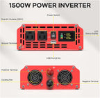 1500W Power Inverter 12V DC to 110V/120V AC Converter, Peak Power 3000W Car Inverter with LCD Display, 2 AC Outlets, 3.1A USB Port for Vehicles, Camping, Travel, Emergency Use