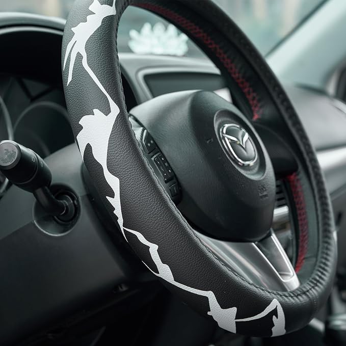 Mountains, Adventure, Outdoors, Camper, Hiking, Mountain Car Leather Steering Wheel Cover - 15-inch Universal Microfiber- Soft & Breathable & Silicone Anti Slip Auto Steering Wheel Wrap