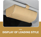Sunglasses Holder for Car Sun Visor, PU Leather Visor Sunglasses Holder, Auto Eyeglasses Protective Storage Case, Universal Cars Sunvisor Accessories Organizer Box for Sedan, SUV, Van (Beige)