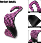 2PCS Car Seat Hooks, Bling Car Rhinestone Headrest Hooks, Universal Bling Car Interior Accessories, for Handbag, Clothes, Purse, Water Bottle (Pink)