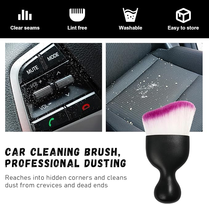 Car Detailing Brush, Curved Soft Bristles Auto Removal Dust Collectors, Universal Vehicle Dashboard, Air Conditioner Vents etc Interior Cleaning Tool Accessories (Purple)