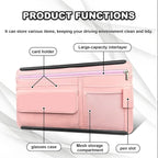 Car Sun Visor Storage Bag, Soft Leather Surface Organizer, Scratch-Resistant Auto Sunshade Organizer Bag, Can Store ID Card, Eyeglasses, Pen, Driving License etc (Pink)