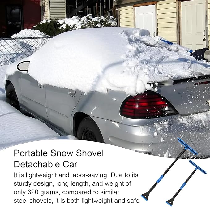 36" Car 3-in-1 Snow Brush, Detachable & Extendable Ice Scraper with Wide Foam Head & Ergonomic Grip, Lightweight Aluminum Snow Removal Tools Windshield & Paint Safe Shovel for Vehicle (Blue)