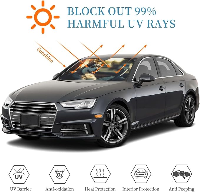 Windshield Sun Shade Funny Driving Husky Dog Car Front Window Sunshade Cover for Truck SUV Blocks UV Rays Automotive Visor Interior Protector 51 x 27.5 inch