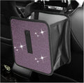 Car Trash Can, Bling Rhinestone Crystal Waterproof Hanging Garbage Bag for Car Interior, Oxford Leakproof Foldable Waste Organizer Trash Bin Universal for Most Vehicles (Light Pink)
